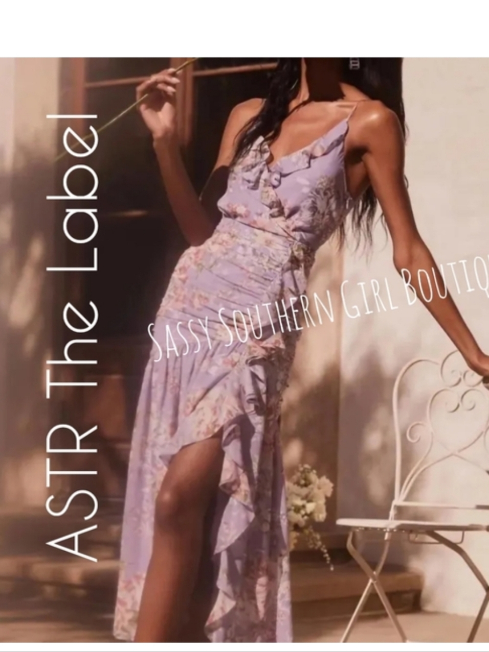 🆕⭐ASTR The Label lilac floral ruffle midi dress